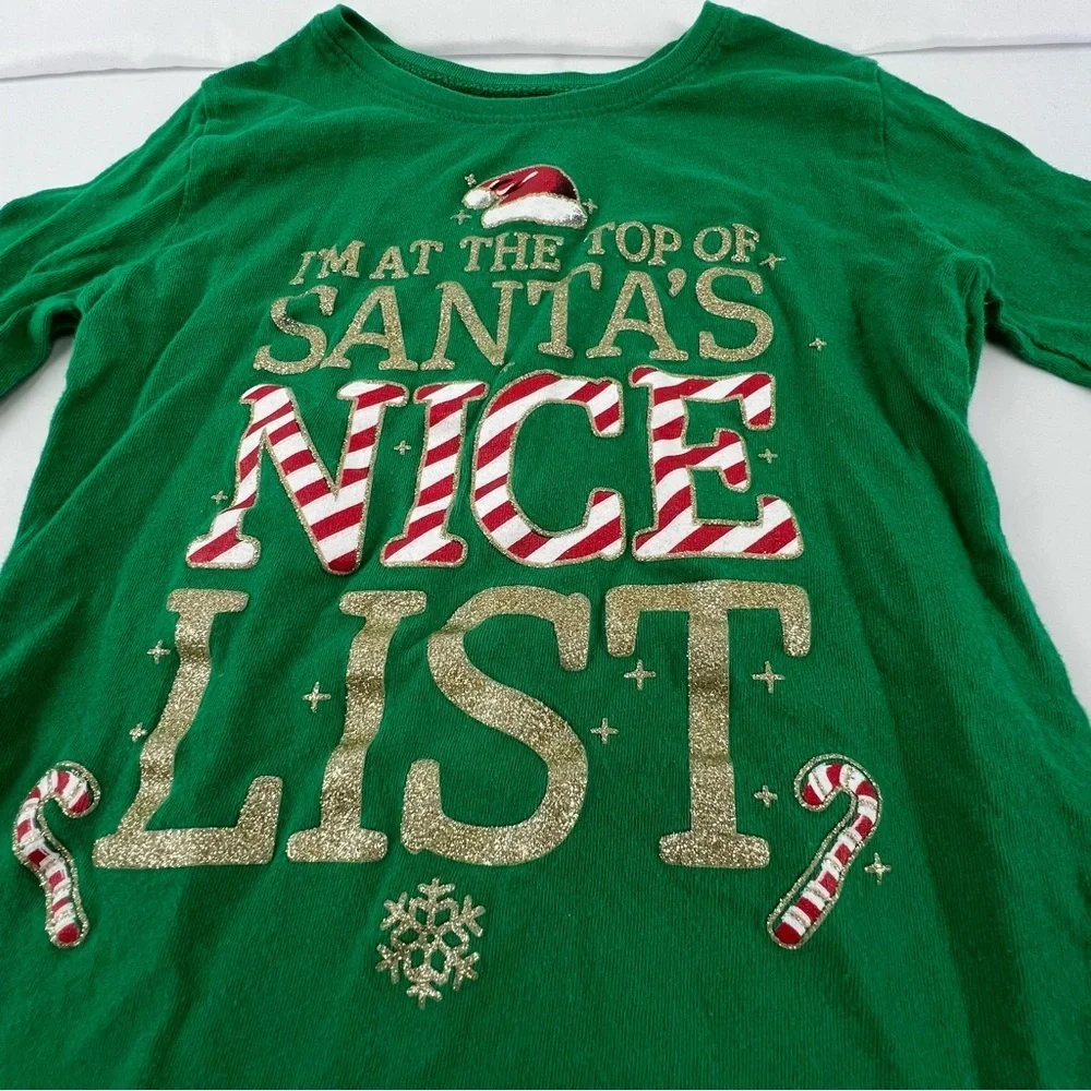 Gymboree - Kid's Christmas Shirt - S (5/6) - Santa - Green - Long Sleeved